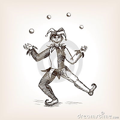 Medieval jester juggling balls sketch style vector Vector Illustration