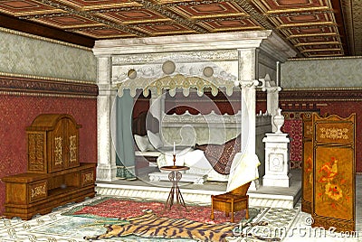 Medieval King`s Chamber 3D Render Background Stock Photo