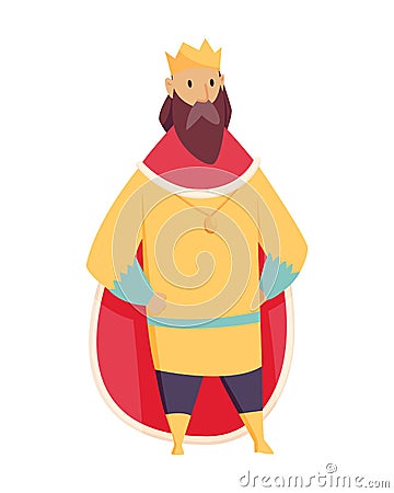 Medieval kingdom character of middle ages historic period vector Illustration. King with crown and royal robes Vector Illustration