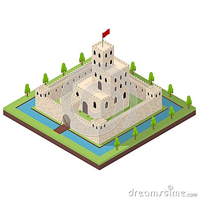 Medieval Kingdom Concept 3d Isometric View. Vector Vector Illustration