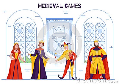 Medieval Kingdom Jester Composition Vector Illustration