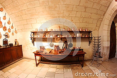 Medieval Kitchen at Chenonceau Castle in France Stock Photo