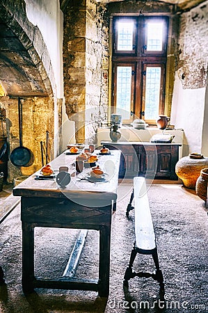 Medieval kitchen in old castle Stock Photo