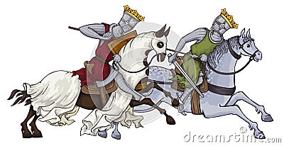 Medieval knight .Battlefield.Miniature.Knights attack Vector Illustration