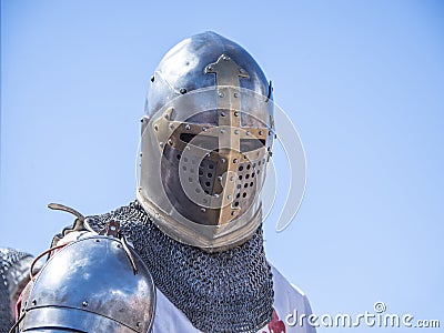 Medieval knight with helmet, looking Editorial Stock Photo