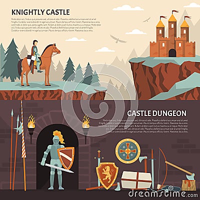 Medieval Knight Horizontal Banners Vector Illustration