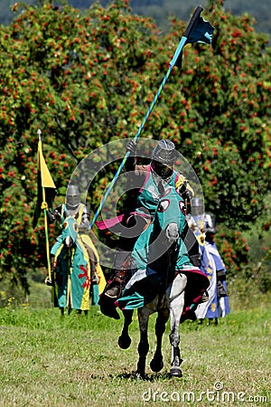 Medieval knight on horseback Stock Photo
