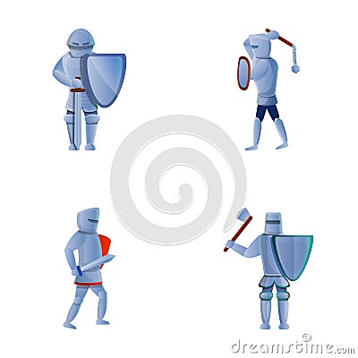 Medieval knight icons set cartoon vector. Medieval hero in armor Vector Illustration