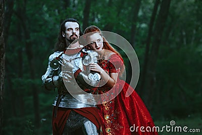 Medieval knight with lady Stock Photo