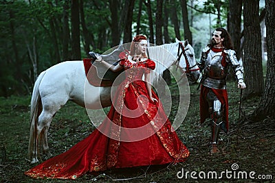 Medieval knight with lady Stock Photo