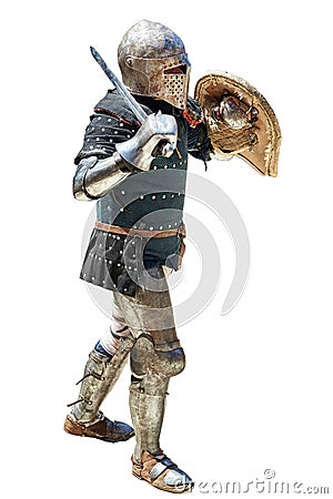 Medieval knight with the sword and shield. Editorial Stock Photo