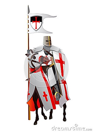 Medieval knight, templar, on a horse. Vector Vector Illustration