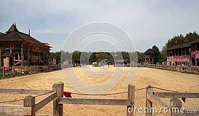 Medieval knight tournament arena and hippodrome at Park Kievan Rus Editorial Stock Photo