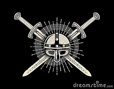 Medieval knightly emblem with helmet and crossed swords Vector Illustration