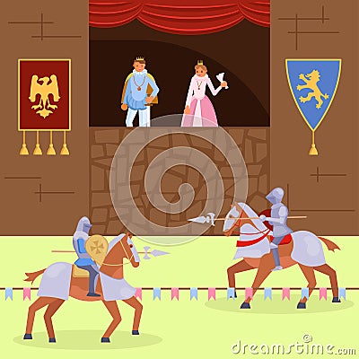 Medieval knights joust vector flat illustration Vector Illustration