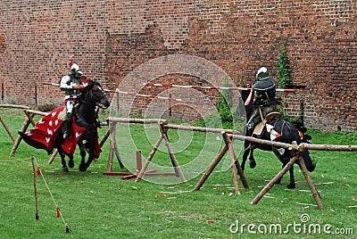 Medieval knights jousting Stock Photo
