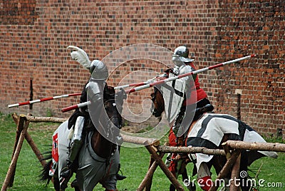 Medieval knights jousting Stock Photo