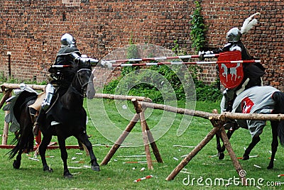 Medieval knights jousting Stock Photo