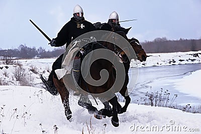 Medieval knights of St. John (Hospitallers) Stock Photo