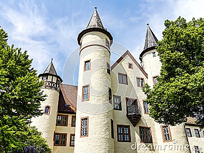 Lohr am Main, Germany - The listed castle complex with the four towers is also called Kurmainzer Castle. Stock Photo