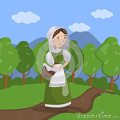 Medieval maid on summer landscape background vector Illustration Vector Illustration