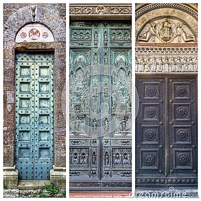 Medieval main doors in Tuscany Stock Photo