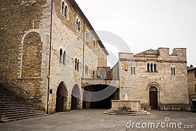 Medieval main square of the town of Bevagna. Editorial Stock Photo