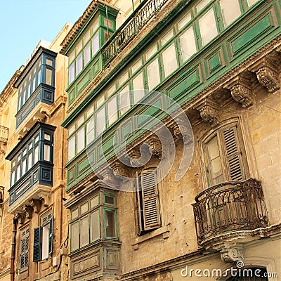 Medieval Maltese house in the capital of the island of Valletta. Stock Photo
