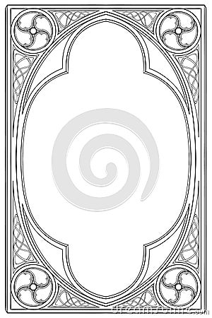 Medieval manuscript style rectangular frame. Gothic style pointed arch. Vector Illustration