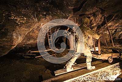 Medieval miners at work in Wieliczka Salt Mine Editorial Stock Photo