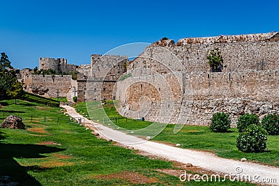 Medieval Moat in Rhodes Stock Photo