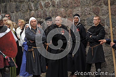 Medieval monk Templar Editorial Stock Photo