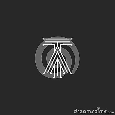 Medieval monogram TA Logo, linked initials T and A capital letters intersection thin lines stylish design element, wedding Vector Illustration