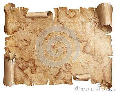 old treasures map scroll isolated Stock Photo