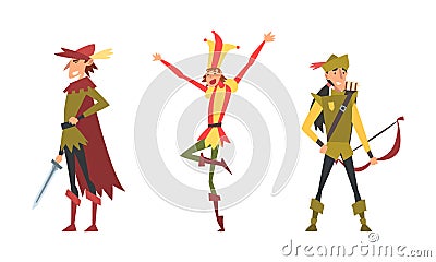 Medieval Nobleman and Archer with Bow and Arrow Vector Set Vector Illustration