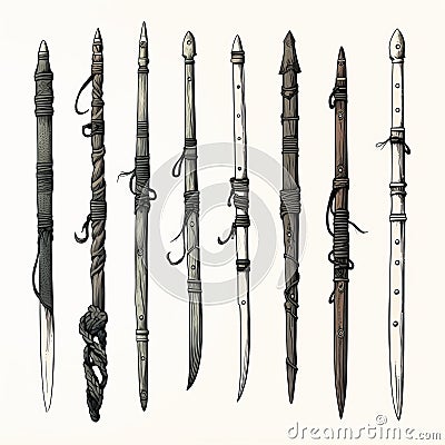 Medieval Nunchucks: Black Lineart, Graphic, Ink Style Cartoon Illustration