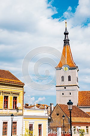Medieval old town and church in Rasnov, Romania Stock Photo