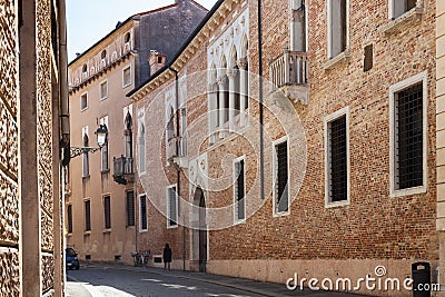 Medieval palazzo on street contra porti in Vicenza Stock Photo