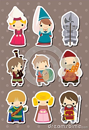 Medieval people stickers Vector Illustration