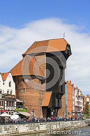 The medieval port Crane of Gdansk, Long Embankment street, Gdansk, Poland Editorial Stock Photo