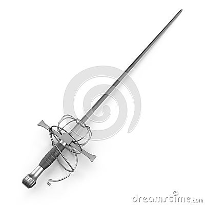 Medieval Rapier Sword on white. 3D illustration Cartoon Illustration