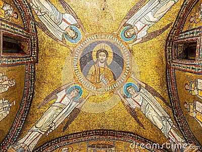 Medieval religious mosaic showing Jesus surrounded by angels Stock Photo