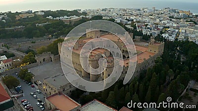 Medieval Rhodes town, Greece, from above. Small buildings, ancient turkish baths, captured from drone. stock video Medieval Rhodes town, Greece, from above. Small buildings, ancient turkish baths, captured from drone. stock video