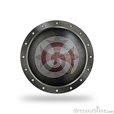 Medieval riveted shield with cross. Stock Photo