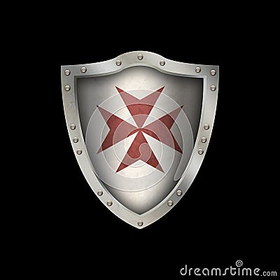 Medieval riveted shield with maltese cross. Stock Photo