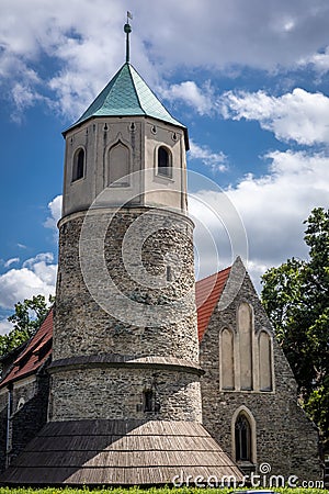 A medieval romanesque stone church in Strzelin, Poland. Editorial Stock Photo