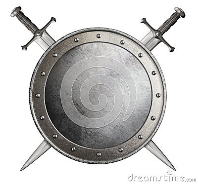 medieval round shield and crossed swords isolated 3d illustration Stock Photo