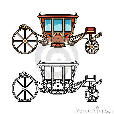 Medieval royal carriage icons or wedding chariot Vector Illustration