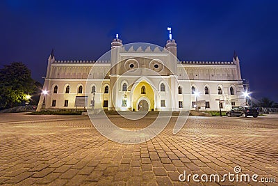 Medieval royal castle in Lublin at night Stock Photo