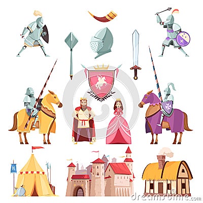 Medieval Royal Heraldry Cartoon Set Vector Illustration